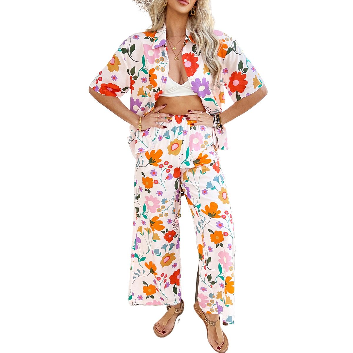 TIOZONEY - Conjunto de estilo bohemio para mujer-Blanco