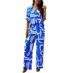 TIOZONEY - Conjunto estampado de manga corta-Azul