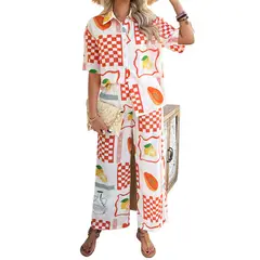 TIOZONEY - Conjunto estampado de manga corta-Blanco