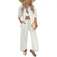 TIOZONEY - Conjunto estampado de manga corta-Blanco