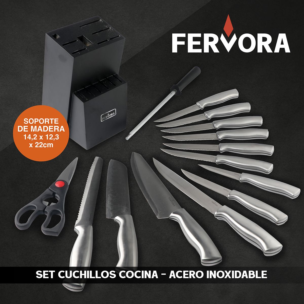 HOMELY - Cuchillo Chef Profesional Fervora De Cocina Set 15 Pzs