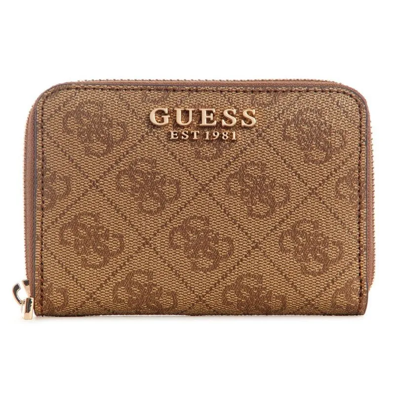 GUESS - Billetera Laurel Slg Small Zip Around Mujer Café