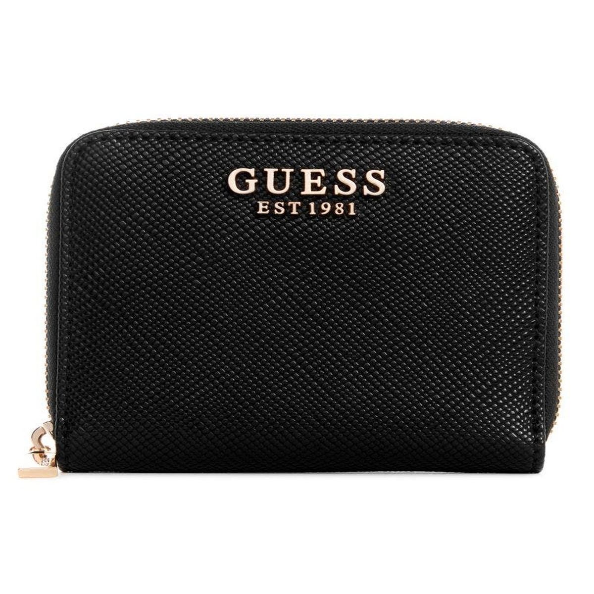 GUESS - Billetera Laurel Slg Small Zip Around Mujer Negro