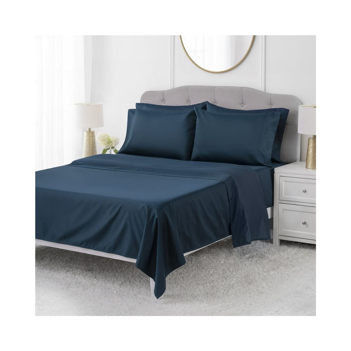 GENERICO - Juego de Sábanas Hotel Style Queen Size 1000 hilos Algodón Egipcio - Azul