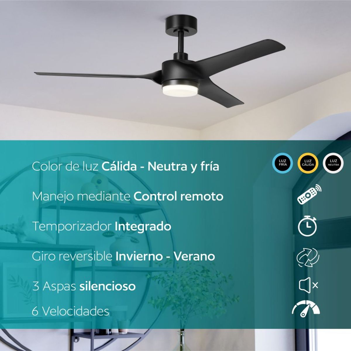 EGLO - Ventilador de Techo Orcutt luz led regulable control remoto giro reversibles 17W invierno verano