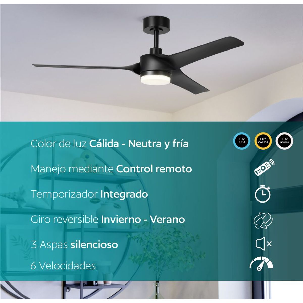 EGLO - Ventilador de Techo Orcutt luz led regulable control remoto giro reversibles 17W invierno verano