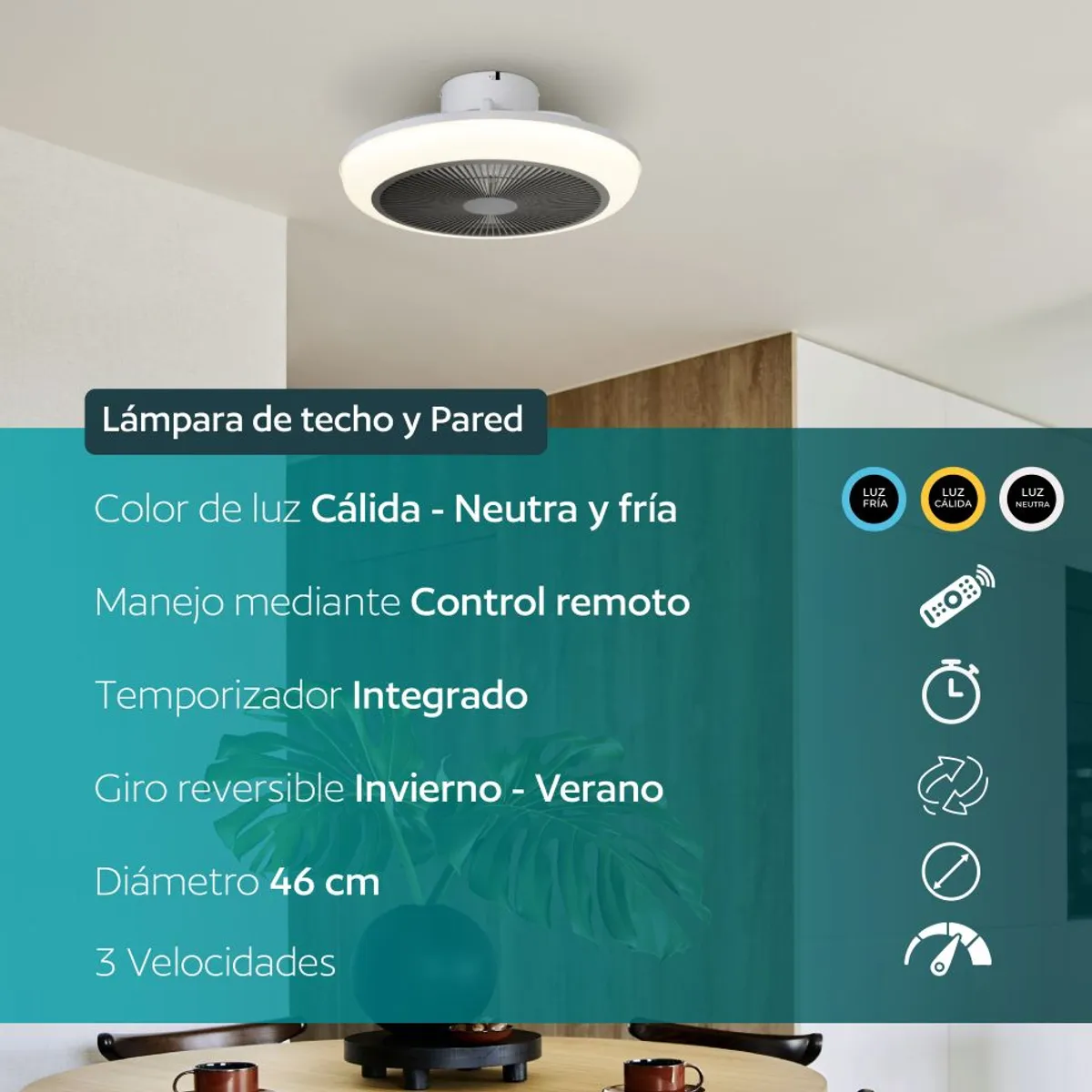 EGLO - Ventilador Techo y Pared Luz led regulable Control remoto invierno verano