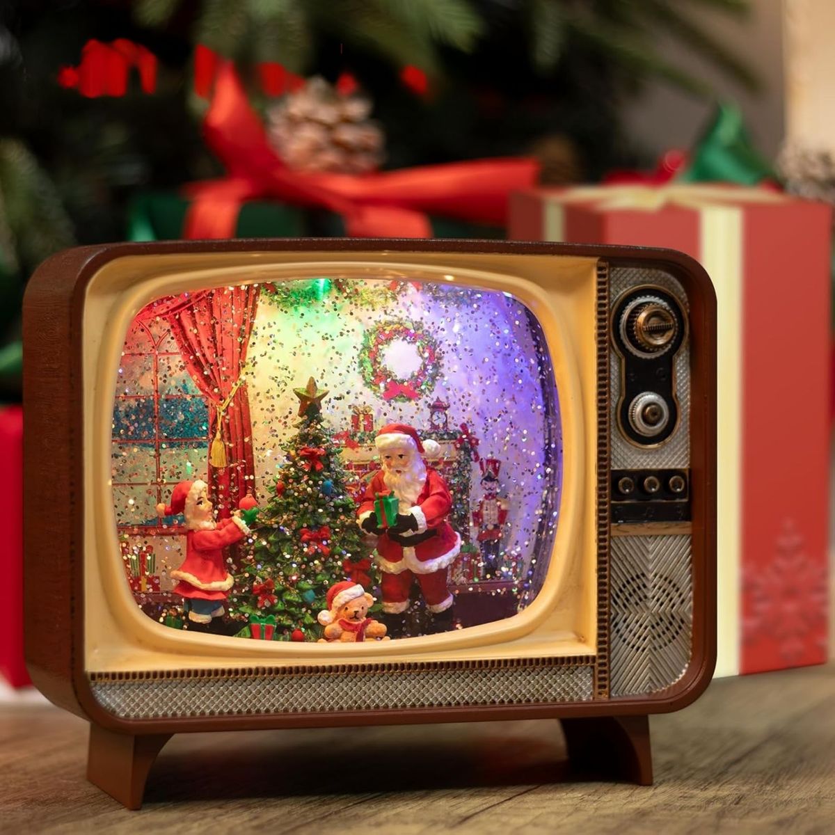 MOVI - Caja Musical Navideña Vintage con Luz y Nieve Flotante