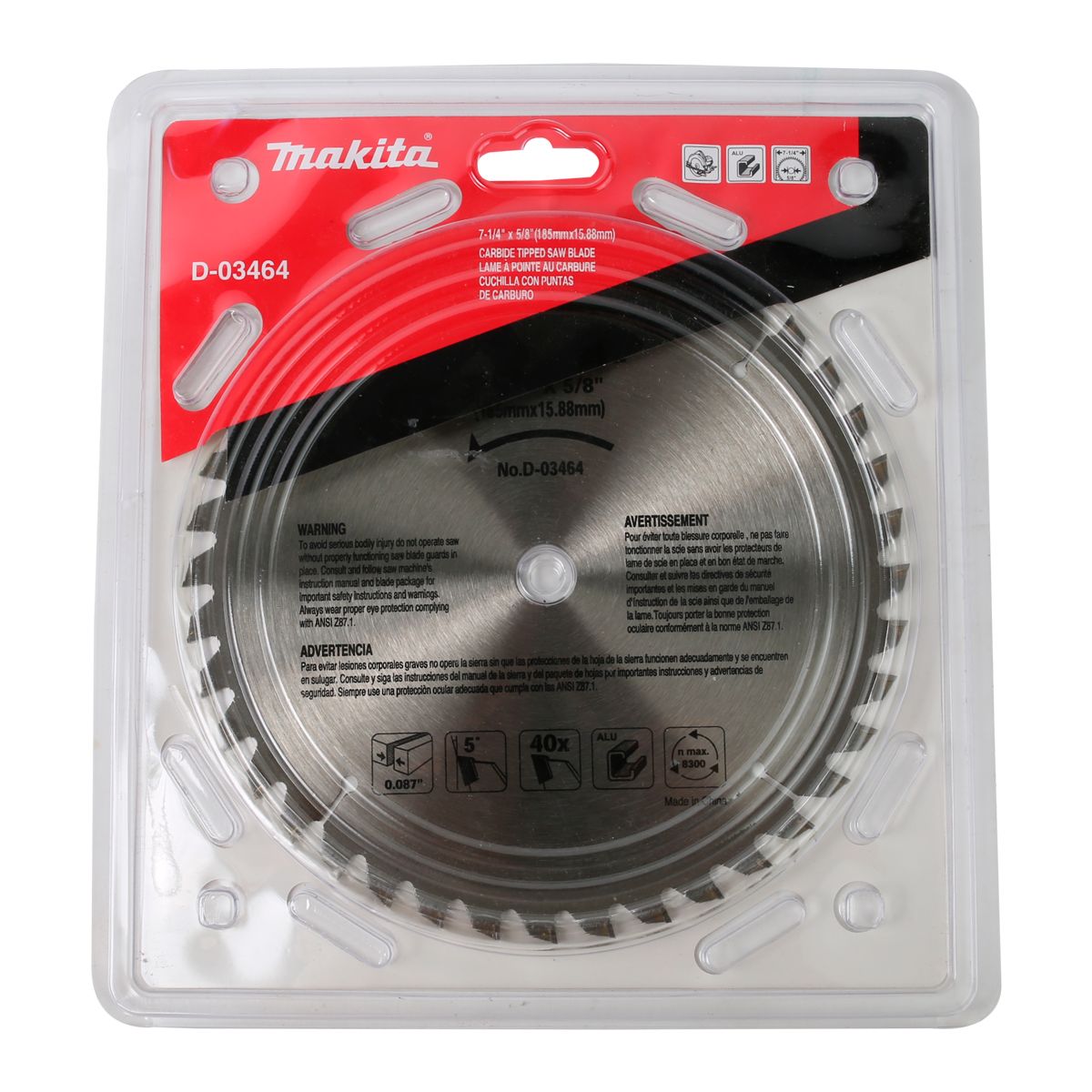 Disco de Sierra 185 x 15,88 mm 40 dientes Makita D-03464, marca MAKITA - Foto Principal