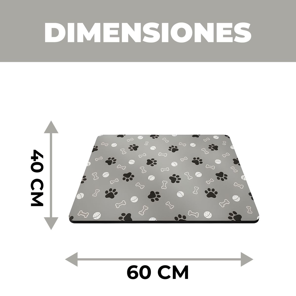 GENERICO - Alfombrilla Alimentación Absorbente Gris Perros 40X60 CM