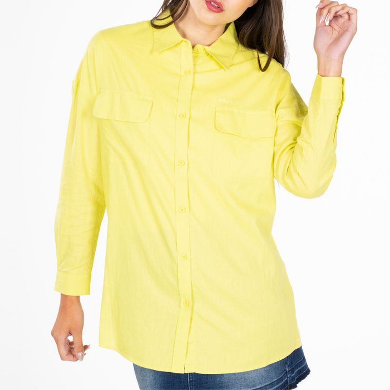 ELLUS - Blusa Manga Larga Oversize Linen Cotton Verde Limon Ellus