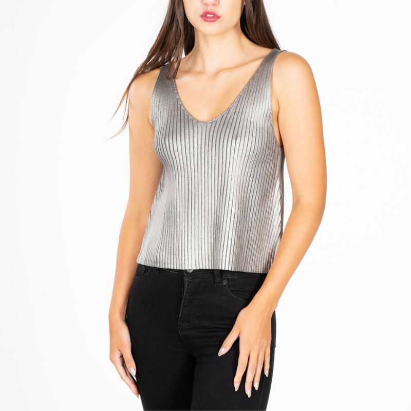 ELLUS - Polera Sin Manga Básica Ribbed Foil Ellus
