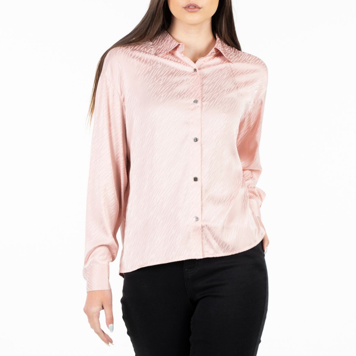 ELLUS - Blusa Manga Larga Satin Jacquard Zebra Negro Ellus