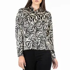 ELLUS - Blusa Manga Larga Satin Animal Print Zebra Negro