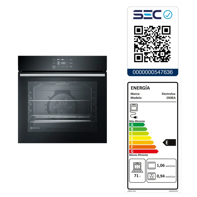 ELECTROLUX - Horno Empotrable Eléctrico 80L Air Fryer PerfectCook360 OE8EA