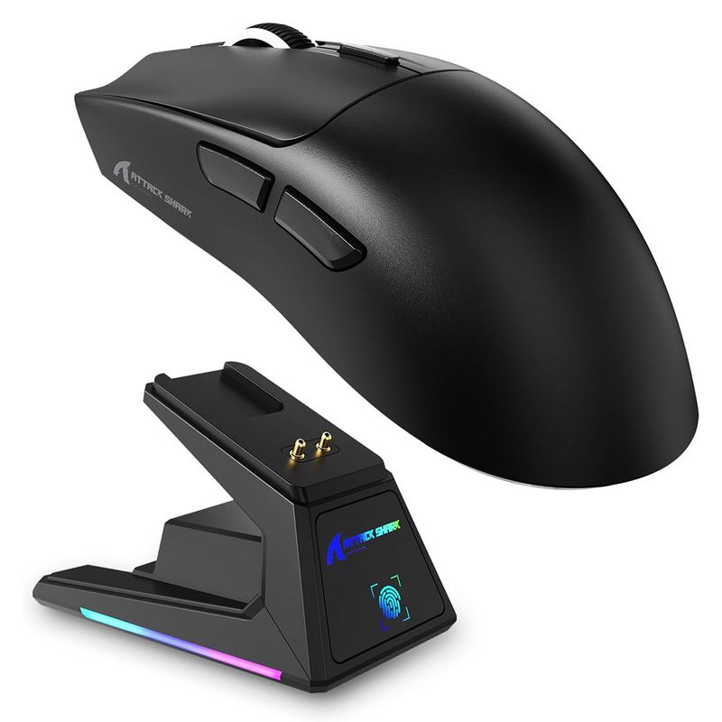 GENERICO - Mouse Inalámbrico X1 Attack Shark Negro Con Base de Carga RGB 40000 DPI Tri Mode