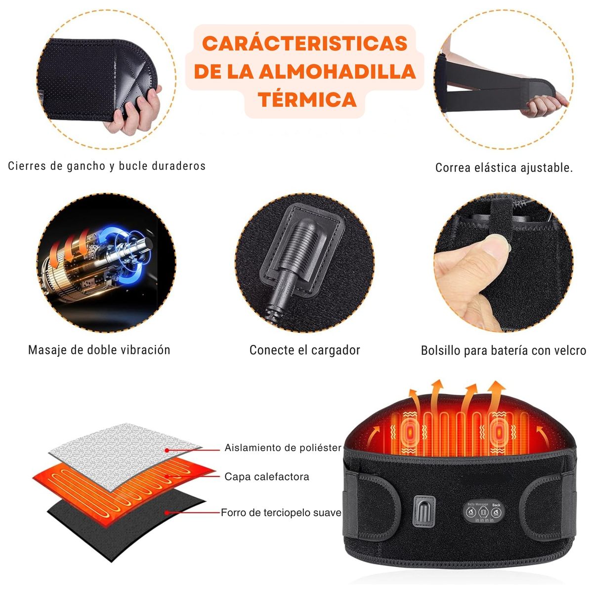 MOVI - Faja Lumbar Terapéutica con Calor- Con bolsillo para compresas de frío
