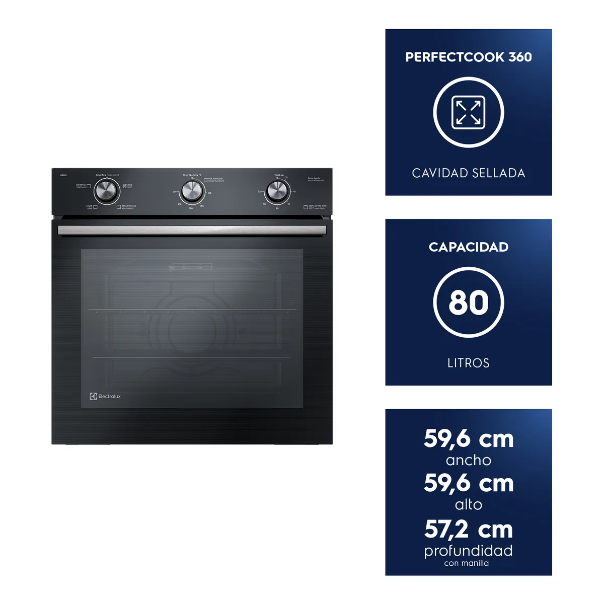 ELECTROLUX - Horno Empotrable Eléctrico 80L Efficient PerfectCook OE8EL
