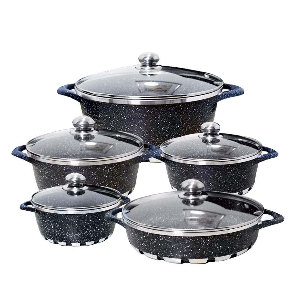 GENERICO - Batería de Cocina 10 Piezas Altas Granito Antiadherente