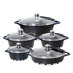 GENERICO - Batería de Cocina 10 Piezas Altas Granito Antiadherente