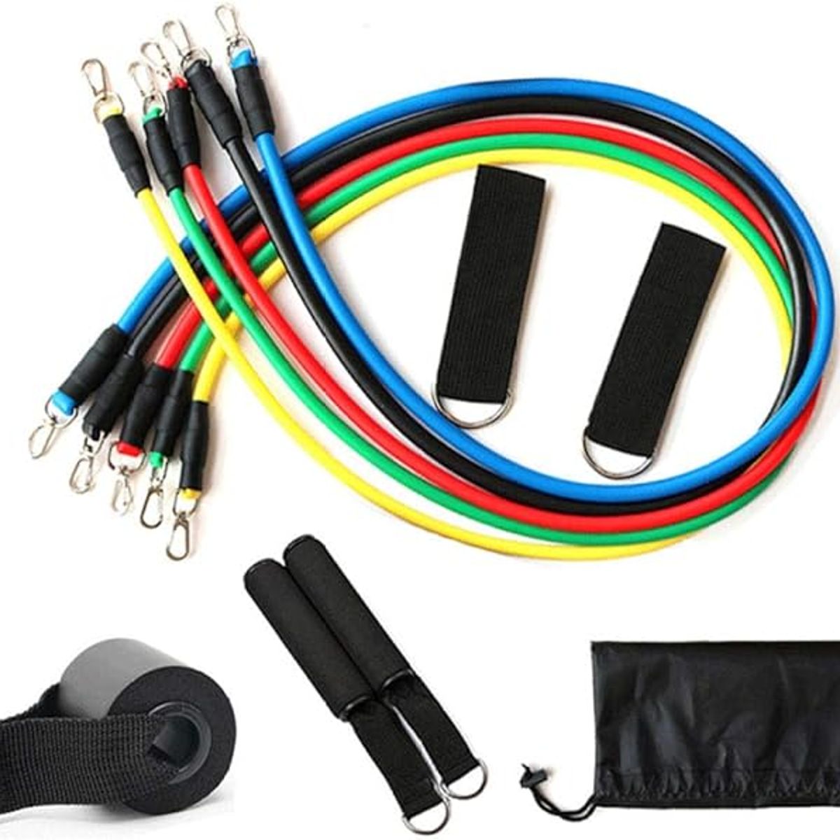 MOVI - SET BANDAS ELÁSTICAS RESISTENCIA 5 NIVELES CON ACCESORIOS FITNESS