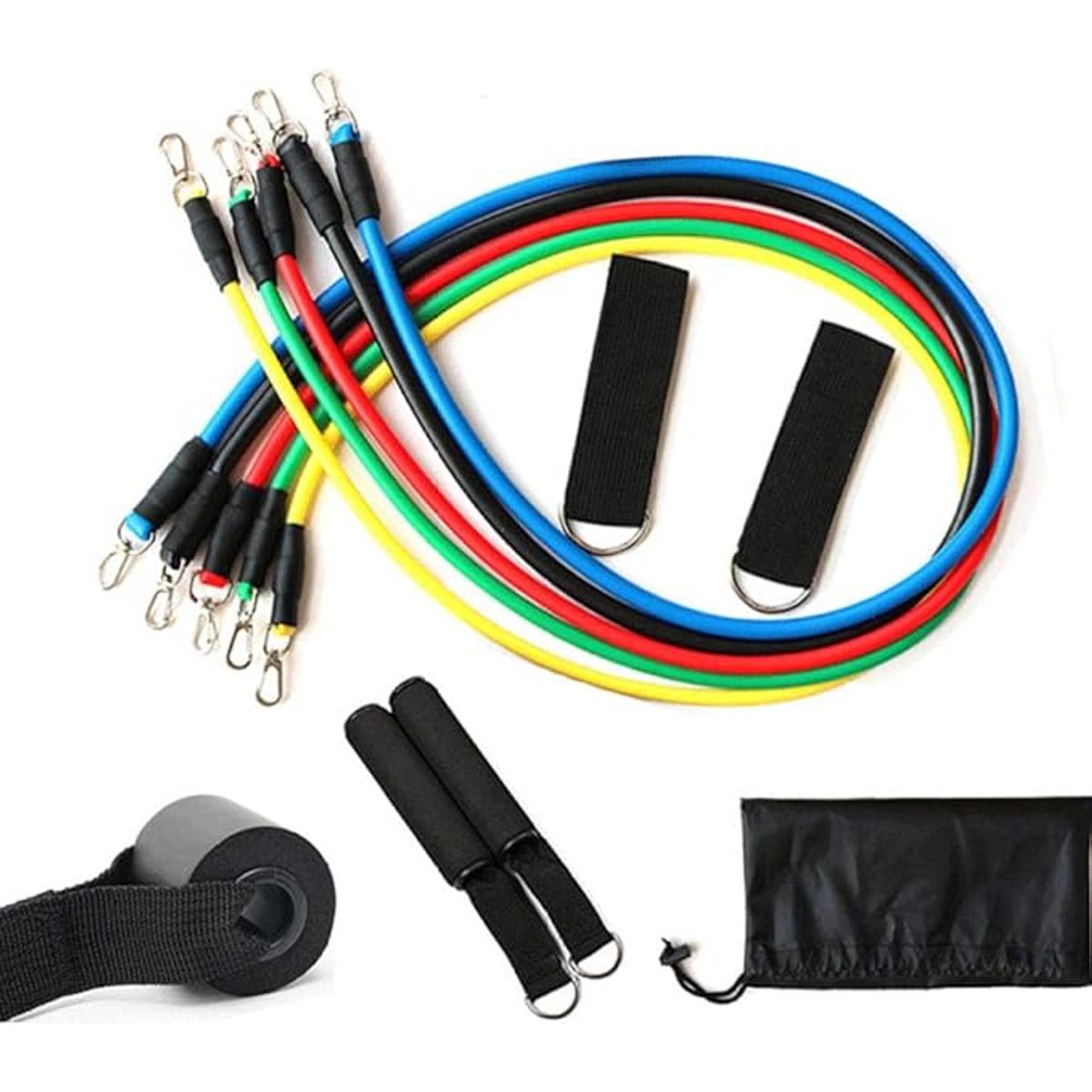 MOVI - SET BANDAS ELÁSTICAS RESISTENCIA 5 NIVELES CON ACCESORIOS FITNESS