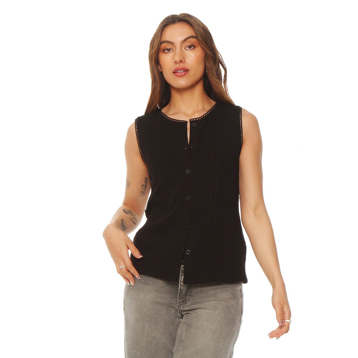 WADOS - POLERA SIN MANGA ABOTONADA EN DELANTERO ESCOTE REDONDO