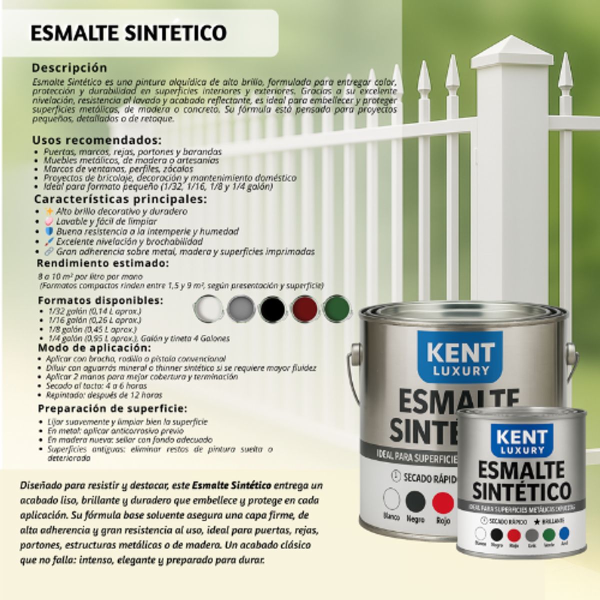 KENT - ESMALTE SINTETICO - 1-4 GALÓN - VERDE PASTO