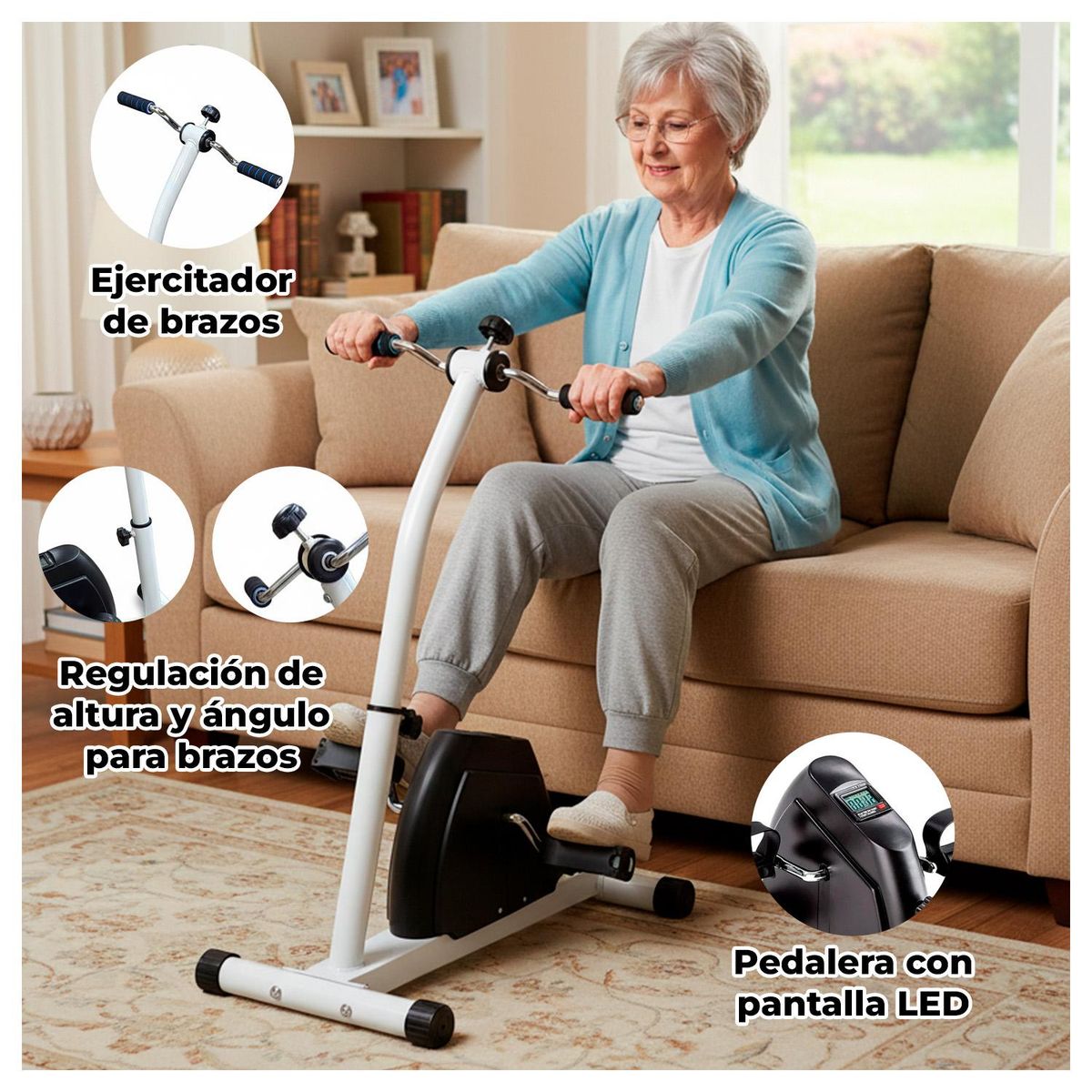 GLOBAL LATIN GROUP - Pedalera de Ejercicio home fitness con Manubrio Resistencia Ajustable