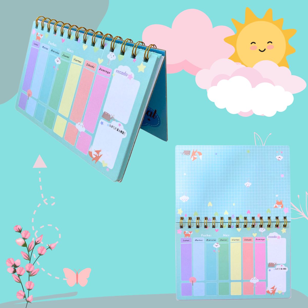 GENERICO - Planner Semanal Diseños Kawaii 50 Hojas + Lápiz Pasta Kawaii