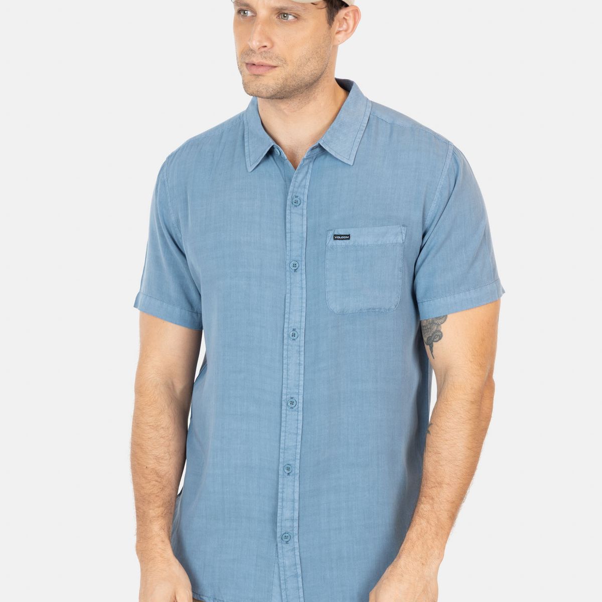VOLCOM - Camisa MC Barlo Celeste Hombre Volcom