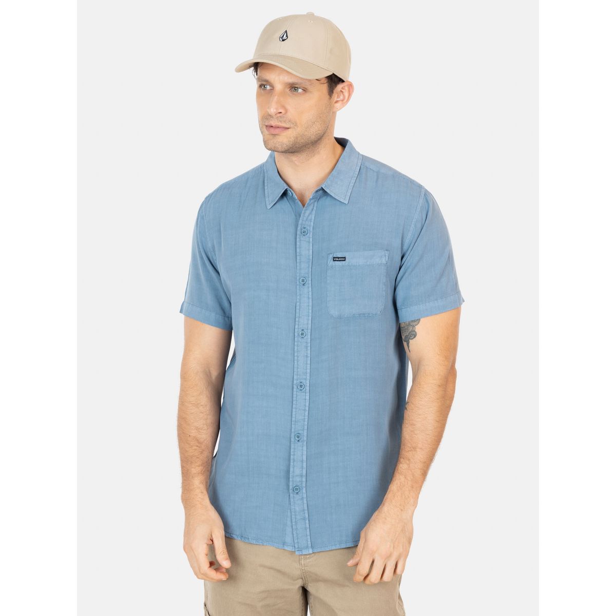 VOLCOM - Camisa MC Barlo Celeste Hombre Volcom