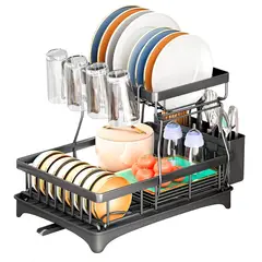 DECOTEAM - Escurridor de Platos 2 en 1 Desagüe Ajustable
