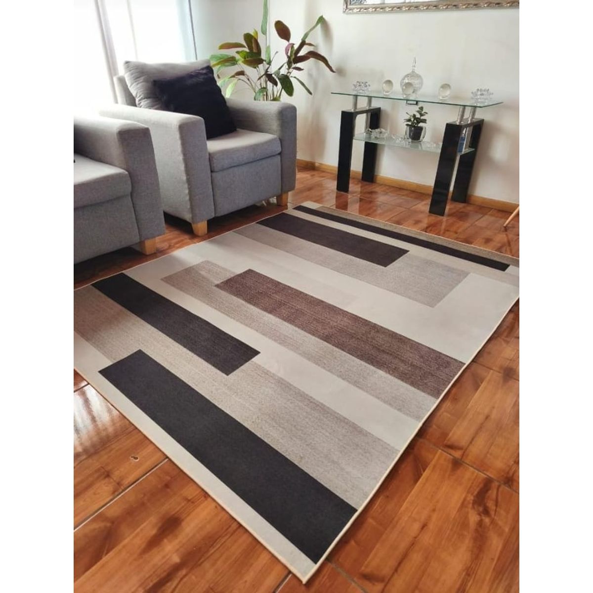 GENERICO - ALFOMBRA MARRON TETRIS 150X200 DISEÑO MODERNO DECORATIVO MP
