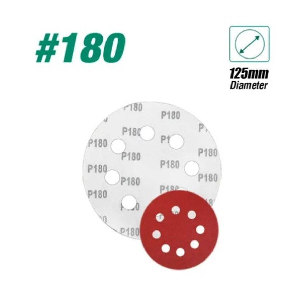 OFERTABKN - Set 100 Lijas #180 Velcro Con 8 Orificios 125mm 5 Pulgadas