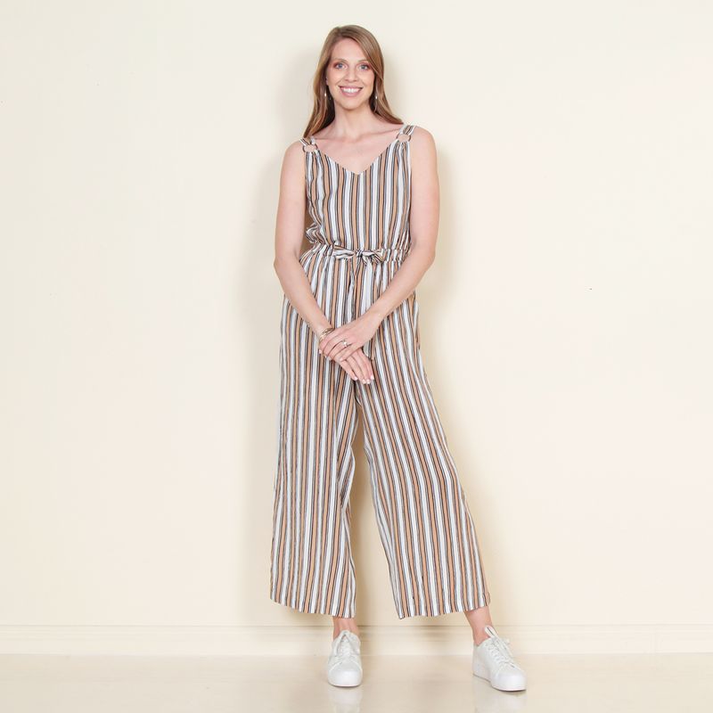 WADOS - ENTERITO SIN MANGA LISTADO ESCOTE V CON CINTURA AJUSTABLE