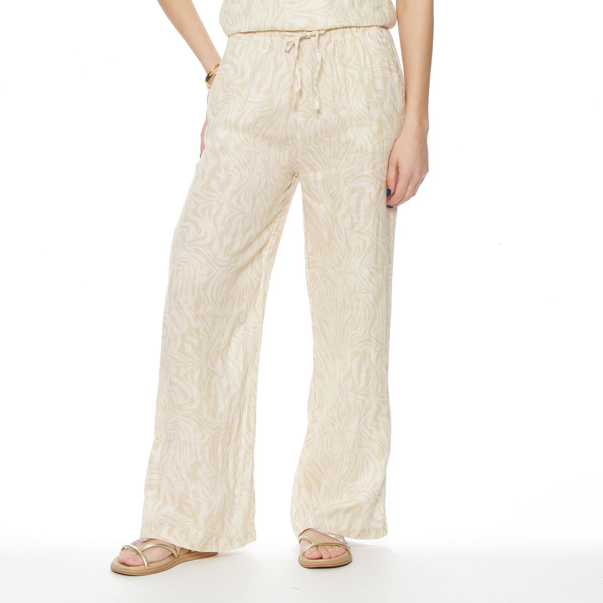 WADOS - PANTALON LINO ESTAMPADO RECTO TIRO ALTO PRETINA ELASTICADDA