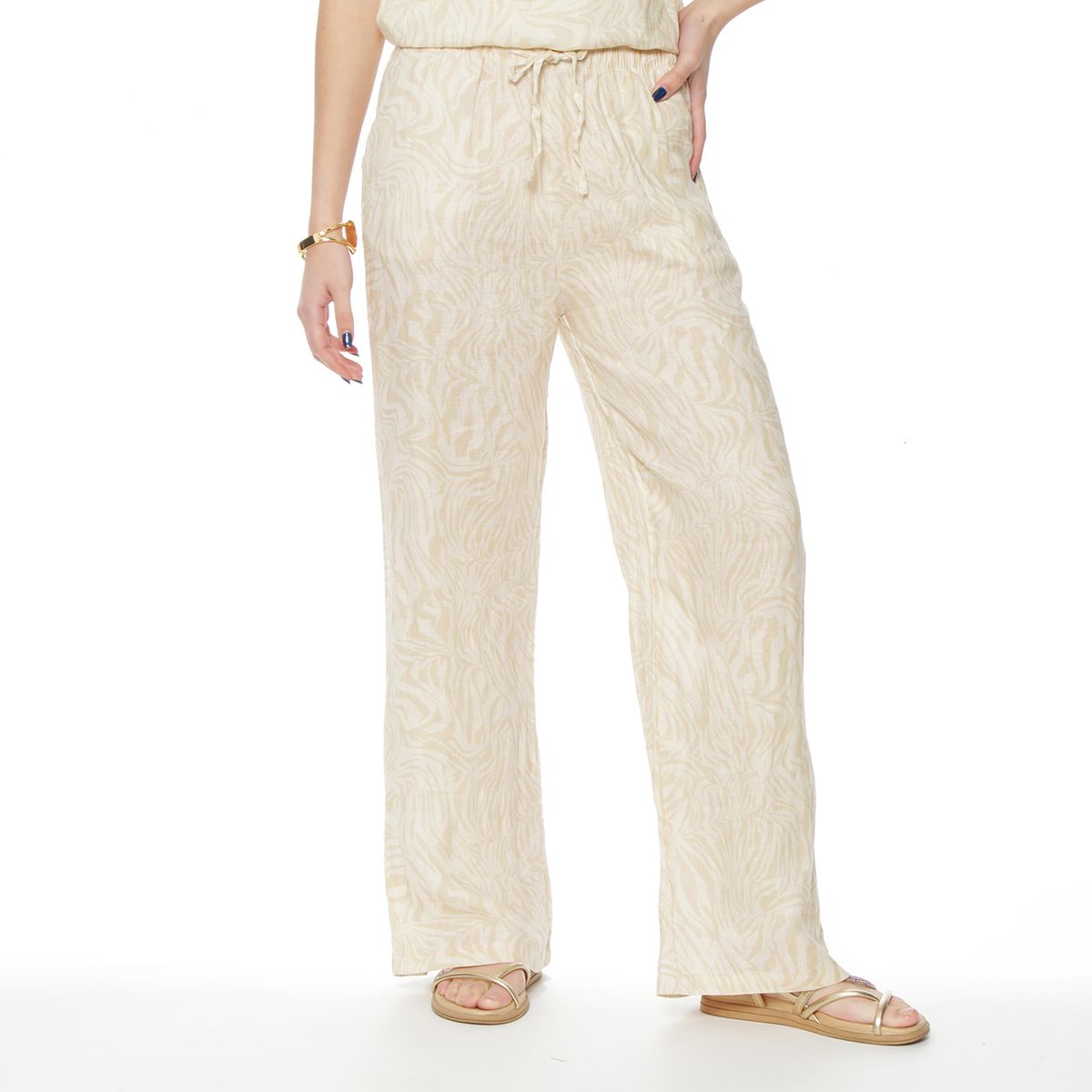 WADOS - PANTALON LINO ESTAMPADO RECTO TIRO ALTO PRETINA ELASTICADDA