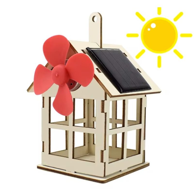 GENERICO - Mini Casa Con Ventilador Solar De Madera armable