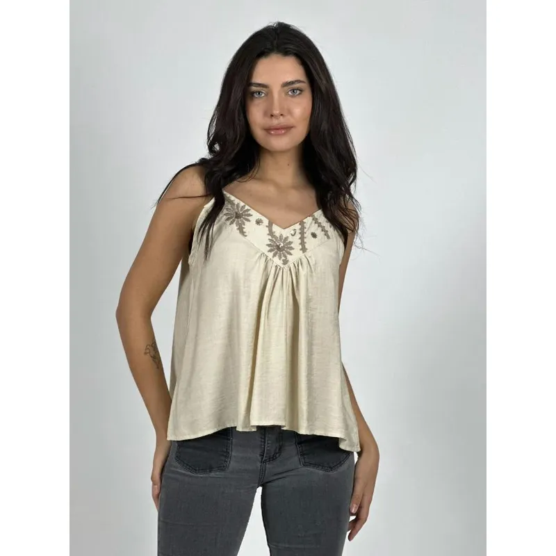 ENIGMATICA BOUTIQUE - Polera Lino Lencera Bordes Boho