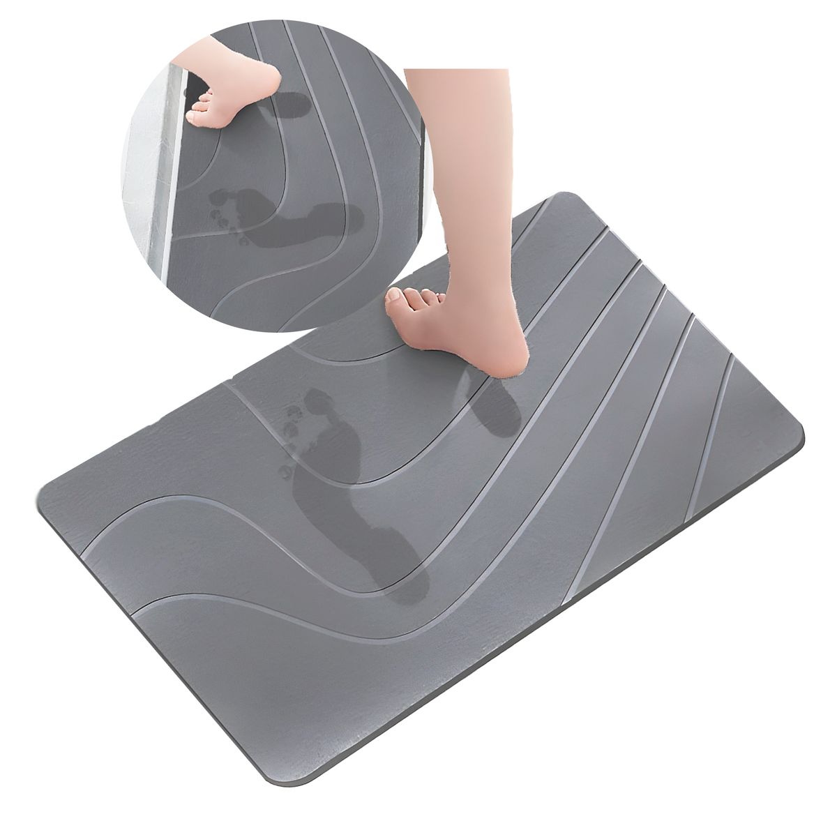 GENERICO - Alfombrilla Baño Absorbente Rápido Gris Piedra Diatomita