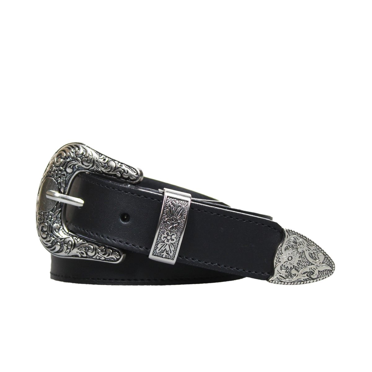 NICOLETTA - Cinturón Cuero Genuino Iris negro