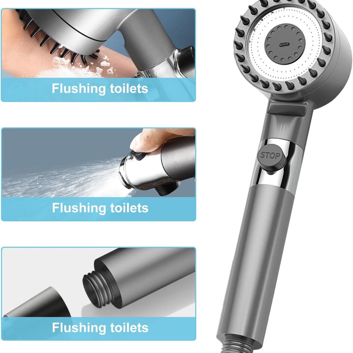 MOVI - DUCHA DE MANO 4 EN 1 MULTIFUNCIÓN ALTA PRESIÓN CON SELECTOR DE MODOS