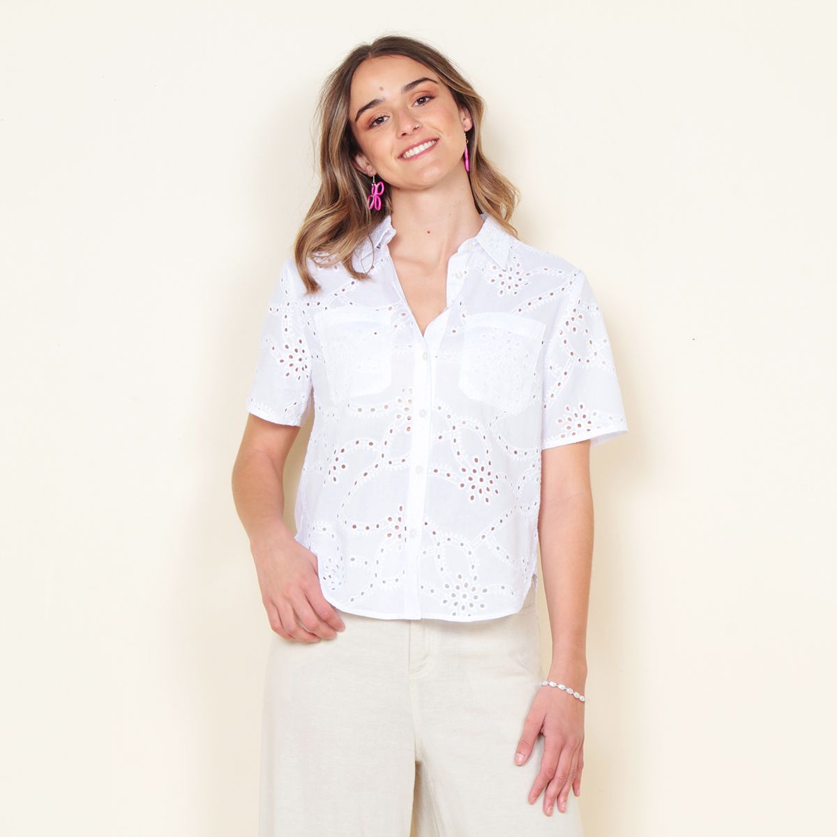 WADOS - BLUSA ABOTONADA MANGA CORTA SCHIFFLI