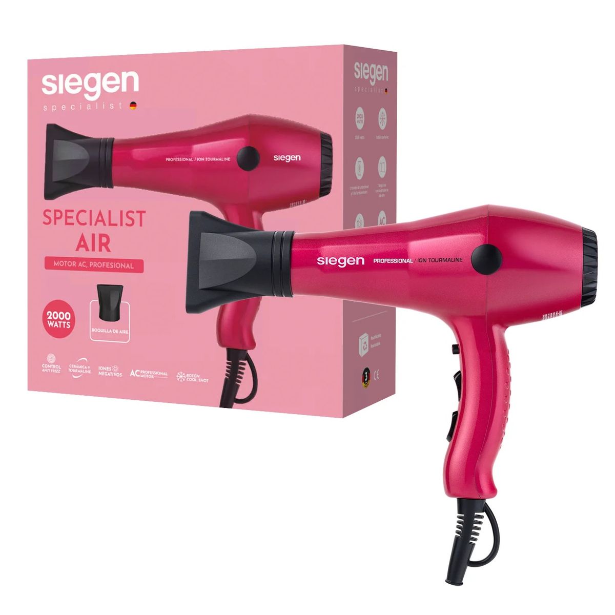 SIEGEN - Secador de Pelo Siegen Specialist Air Ion Negativ Rosa SG3049C01 2000W