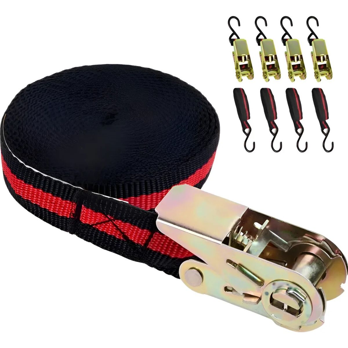 GENERICO - Set Kit Juego Eslinga Cinta Amarre Ratchet 4 Piezas