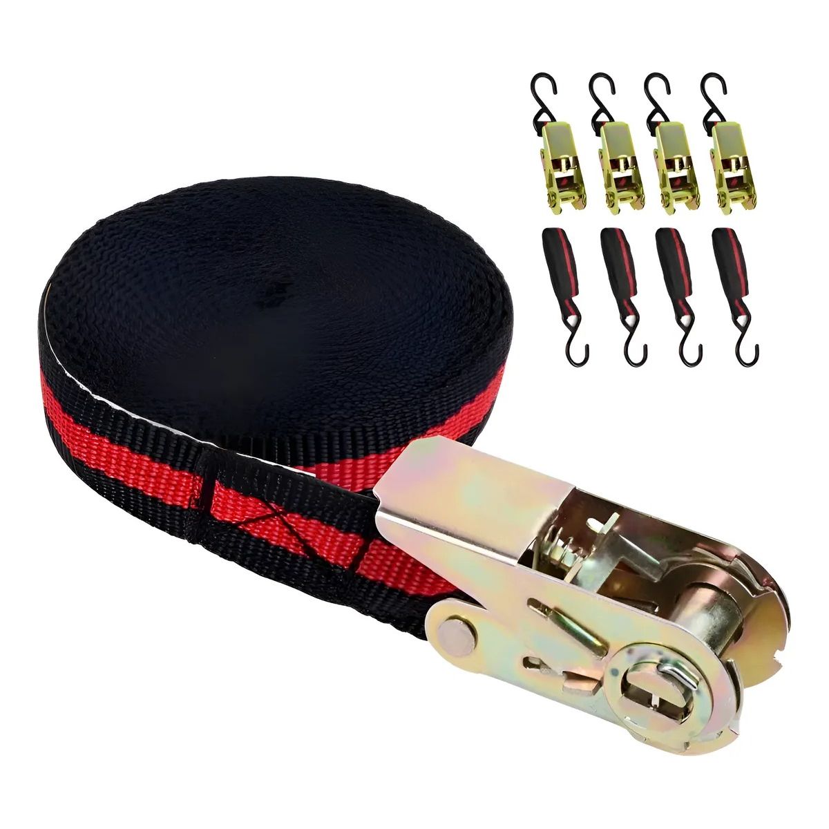 GENERICO - Set Kit Juego Eslinga Cinta Amarre Ratchet 4 Piezas