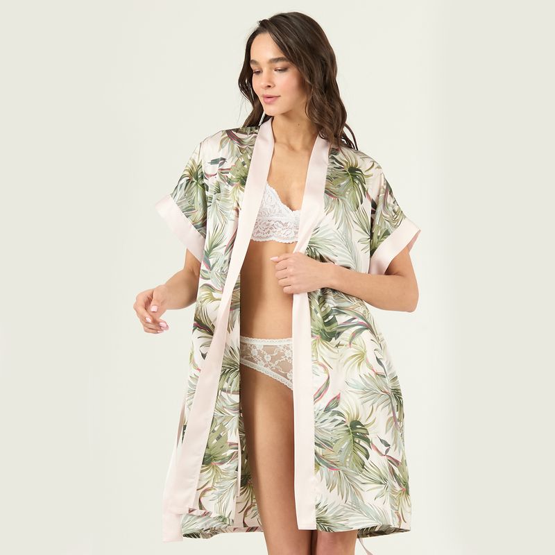 BARBIZON - Bata de Mujer Mini Satin Rosado Estampado