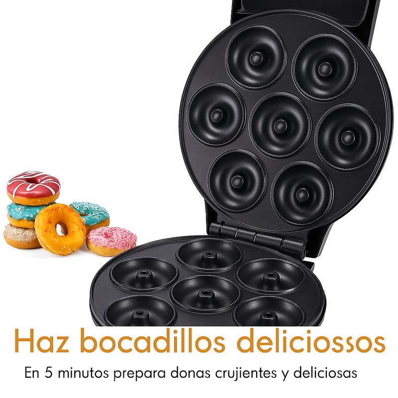 GENERICO - Máquina Eléctrica de Mini Donuts  Ideal para Casa y Fiestas 7 DONAS
