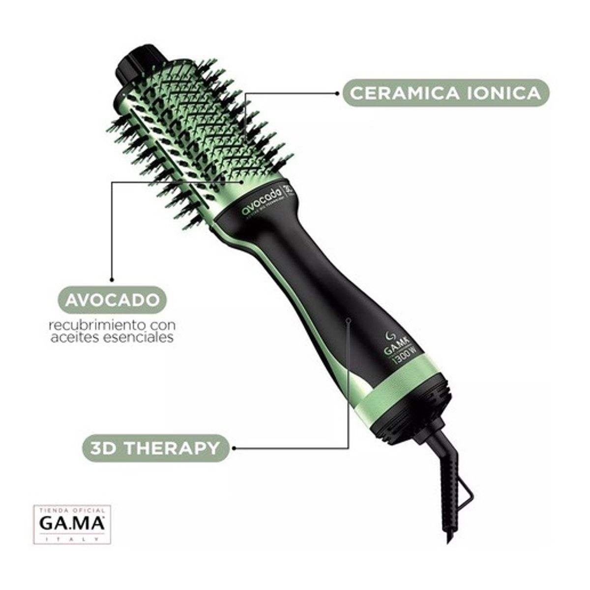 GAMA - Cepillo Secador Gama Stylish Avocado 3d Secador  Ultra Ion 1300W